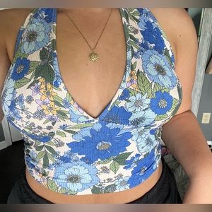 Blue flower halter crop top